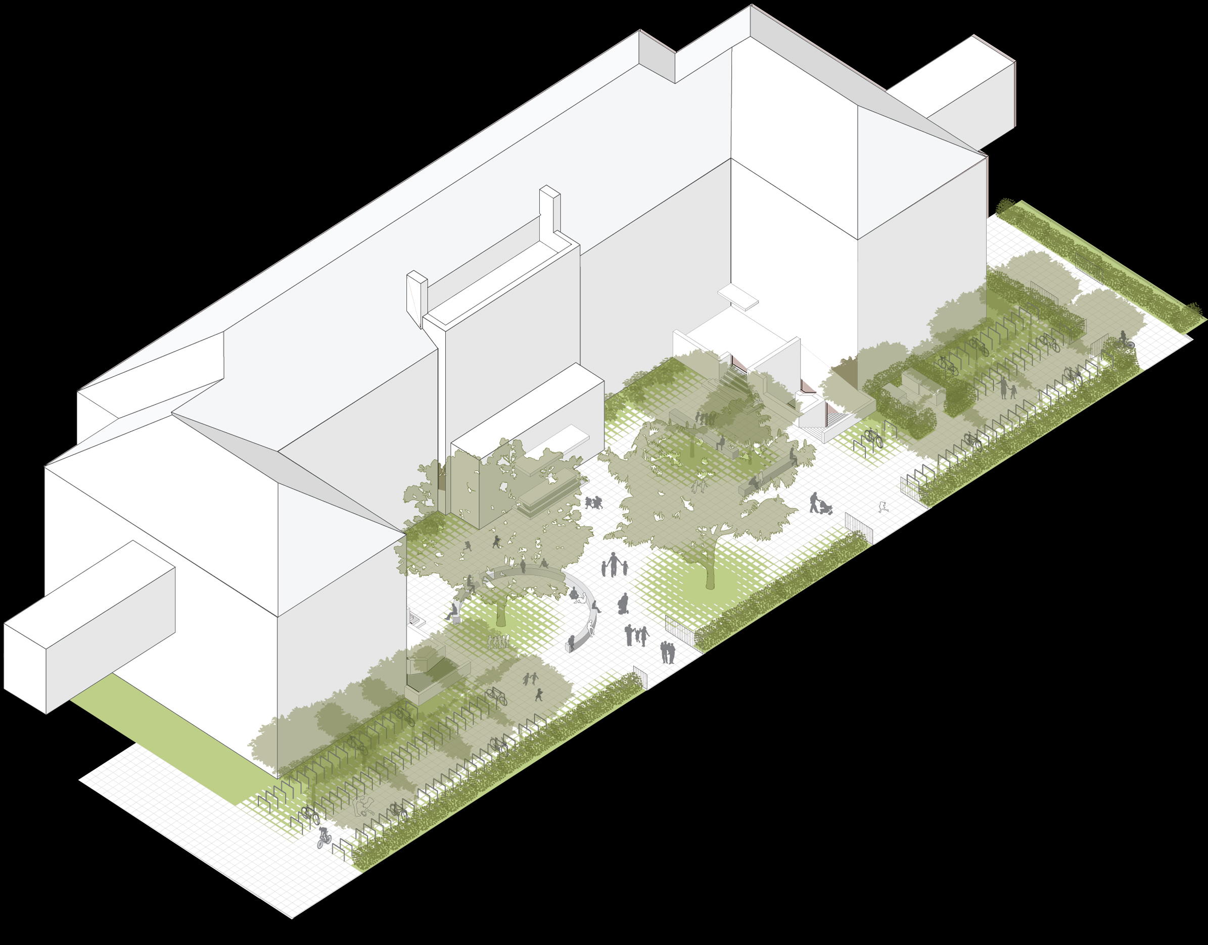 United Architektur_Eingangshof Graues Kloster_Axonometric black